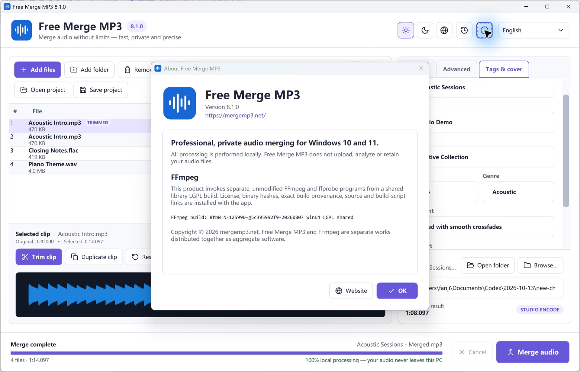 About window for Free Merge MP3