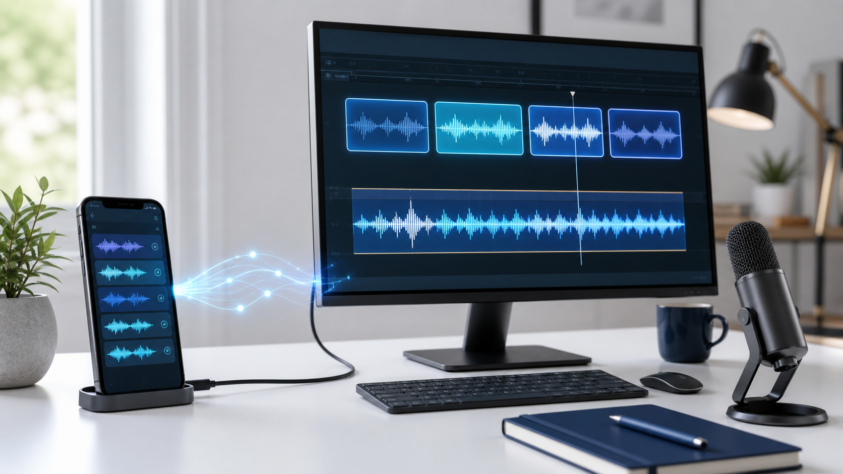 Voice memos transferred locally from a phone and combined on Windows