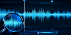 Close-up illustration of precise MP3 waveform trimming with zoom