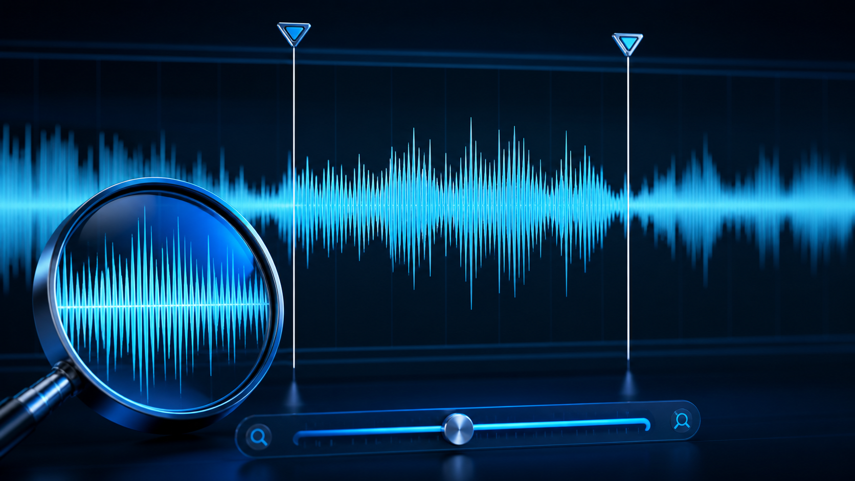 Close-up illustration of precise MP3 waveform trimming with zoom